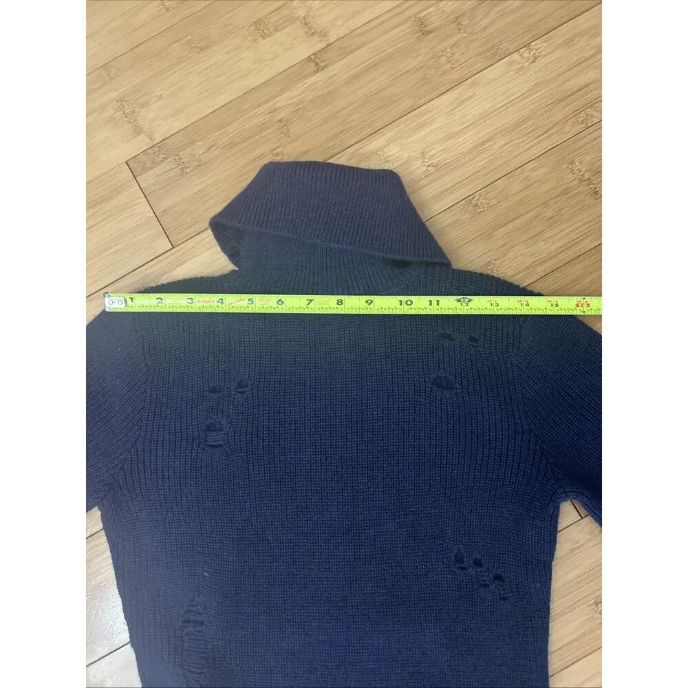NWT Lovers + Friends Revolve Distressed Turtleneck Wool Blend Knit Dress Navy SM